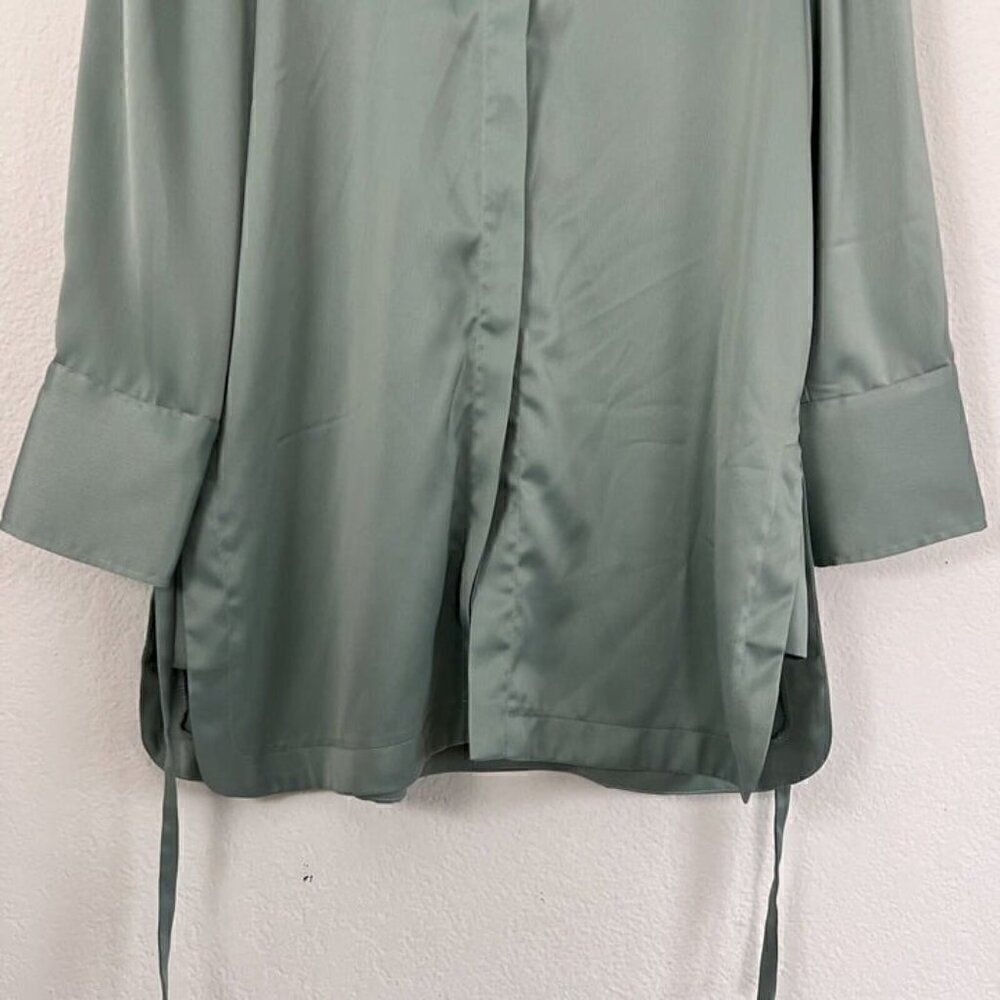 House of Harlow 1960 Revolve Women Blue Green Satin long Sleeve Mini Shirt Dress - Picture 8 of 12